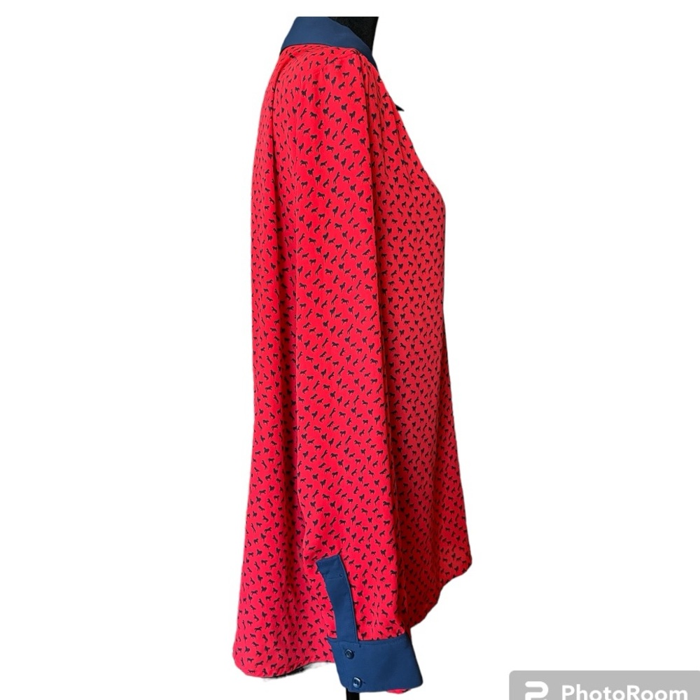 Free People Red Blouse Blue Equestrian Horses Blouse - Picture 6 of 11